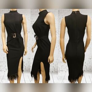 Beulah Midi Cocktail Dress with hem feathers Size Small